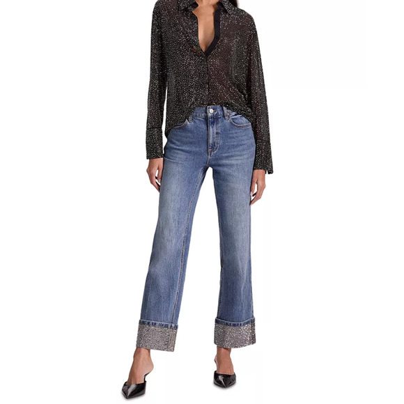 Alice + Olivia Weezy Embellished-Cuff Jeans 27 - Picture 2 of 11